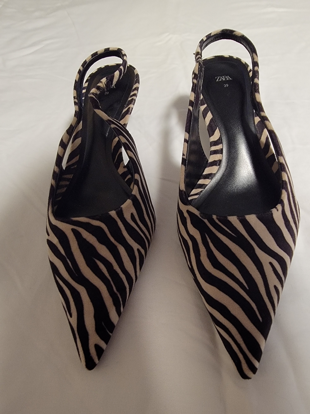 Zara Black & Cream Zebra-Print Slingback Pumps